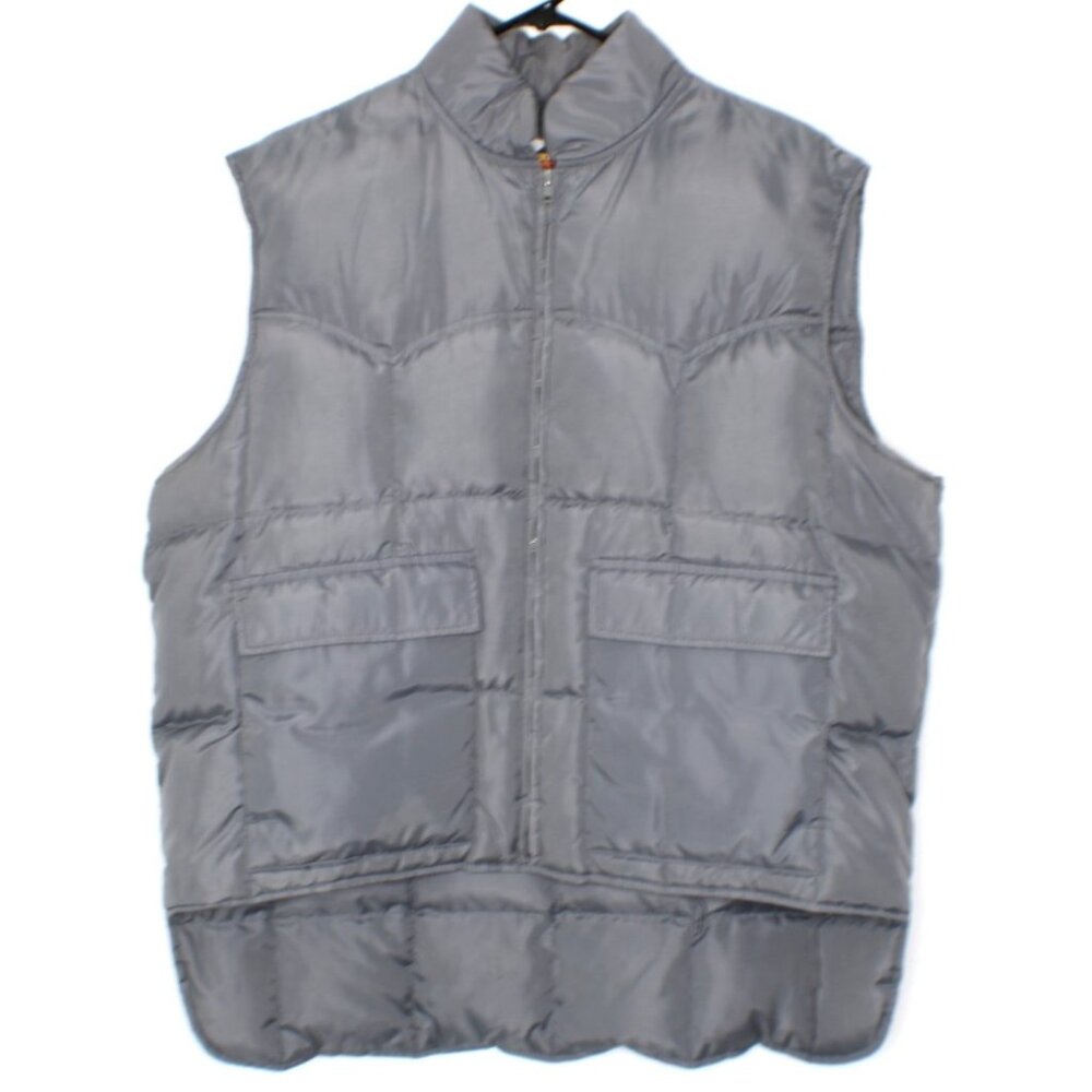 Miller Outerwear Mens XL Goose Down Vest Jacket Gray Full Zip Pockets Hi-Lo Vtg